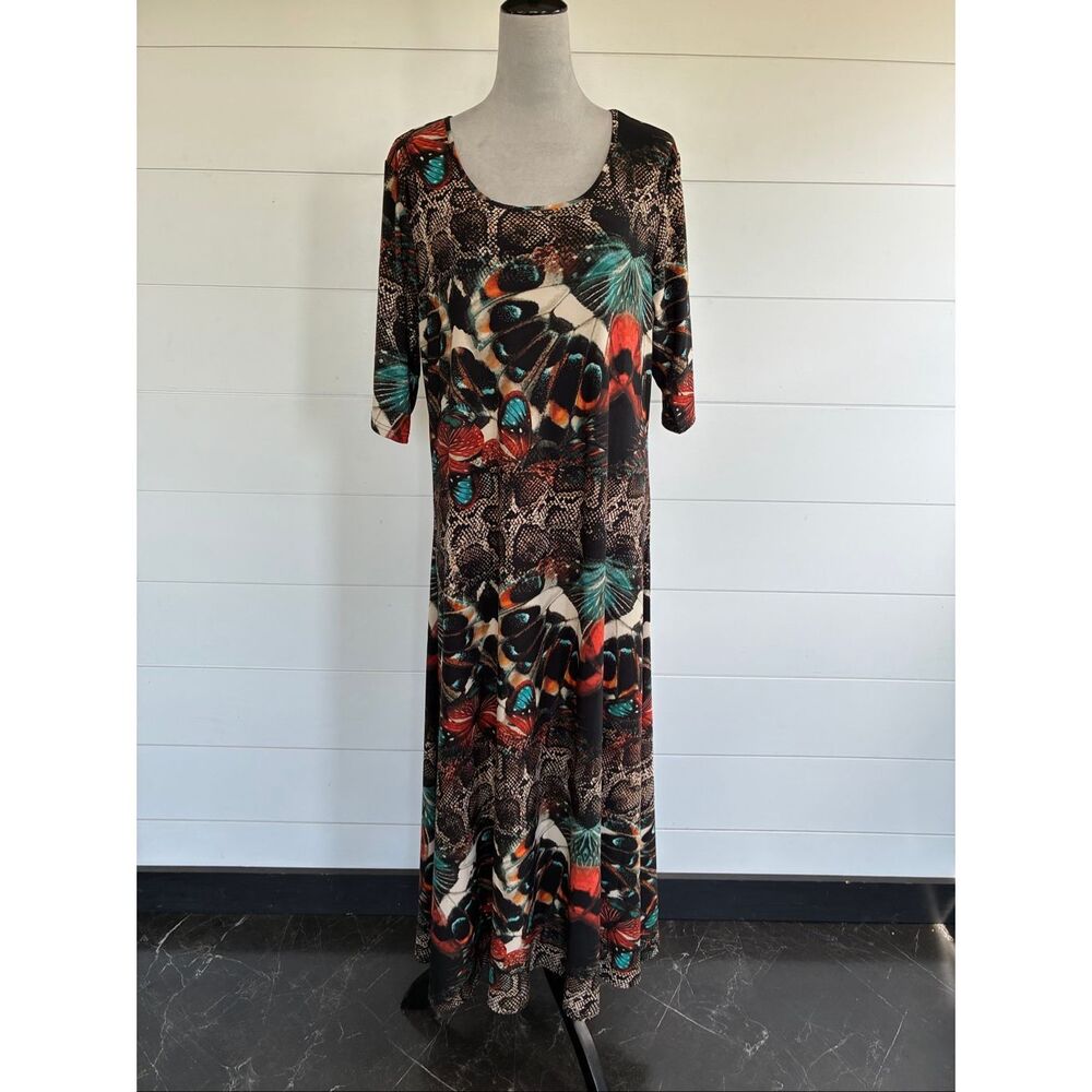 Attitudes Renee Butterfly Snake Jersey Elbow Sleeve Maxi Dress New  Sz XL